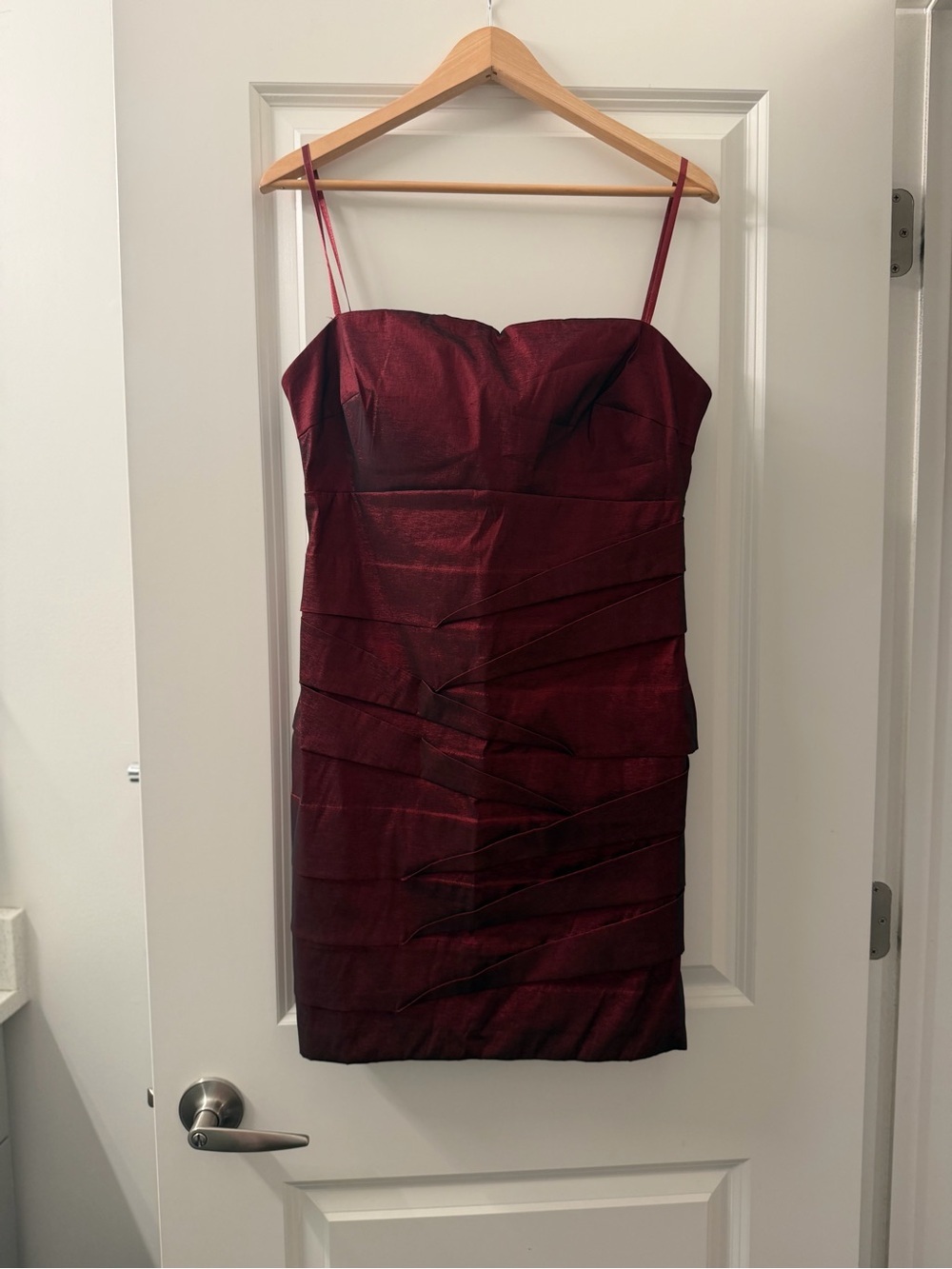 Simply Liliana Metallic Burgundy Strapless Mini Dress